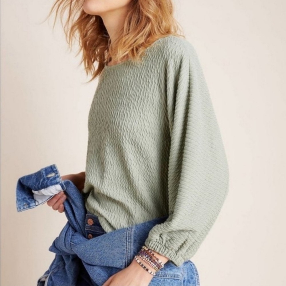 Anthropologie Sage Green Top Sweater Blouson Knit Anthro Balloon Sleeves Small S - Picture 10 of 10